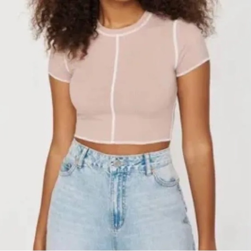 Garage, size small, brown cropped tee with white seams